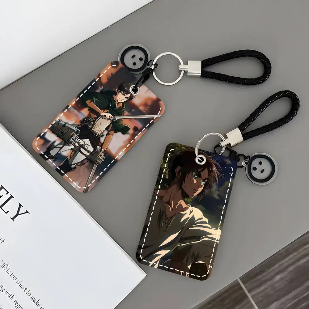 Anime Eren A-Attack on T-Titan Card Case Keychain Access Card Bag Key Tag Ring Leather Card Holder Key Ring Access