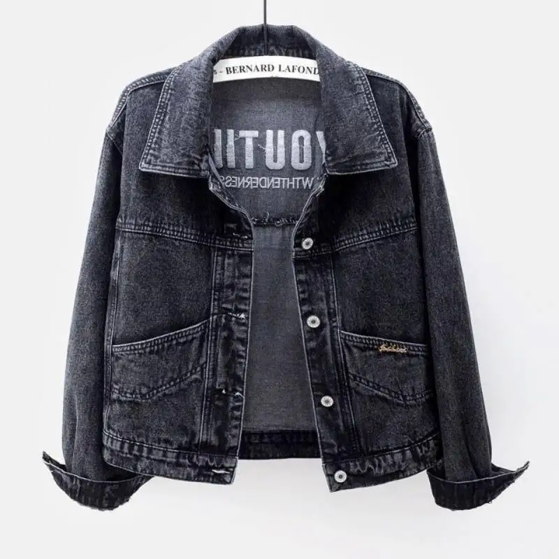 Denim Coats Women Short Coat Single Breasted Casual Embroidery Turn Down Collar Y2k Streetwear Jackets Work Slim Fit Spring - Image 3