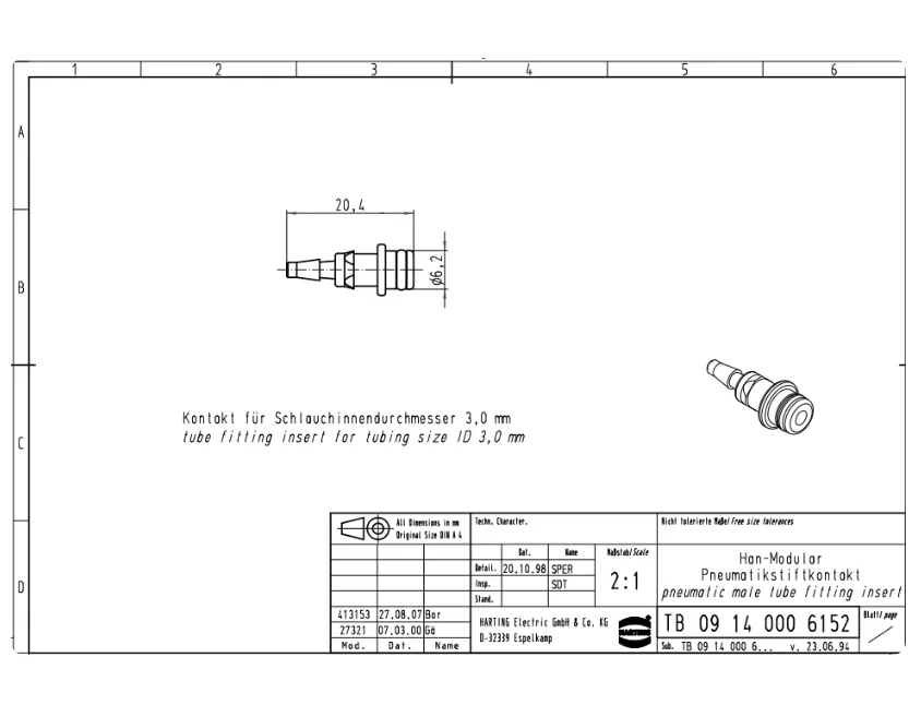 1pcs 109140006152 Harting 3.0 air module pneumatic pin original genuine product