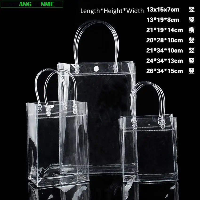 20pcs/lot Transparent Soft PVC Gift Tote Packaging Bags With Hand loop, Clear Plastic handbag, Cosmetic bag, GG Fast Shipping