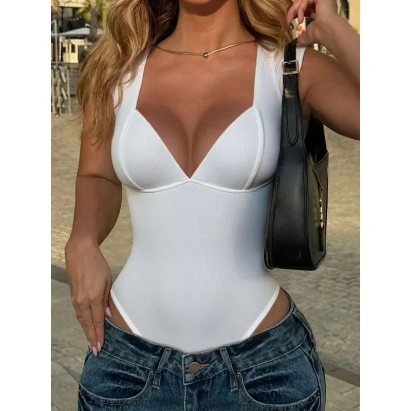 

Deep V Bodysuit Long Sleeve Jumpsuit Low Waist Short Pants Women's Fashion Spring Collection Comfortable Fit Other Fabric