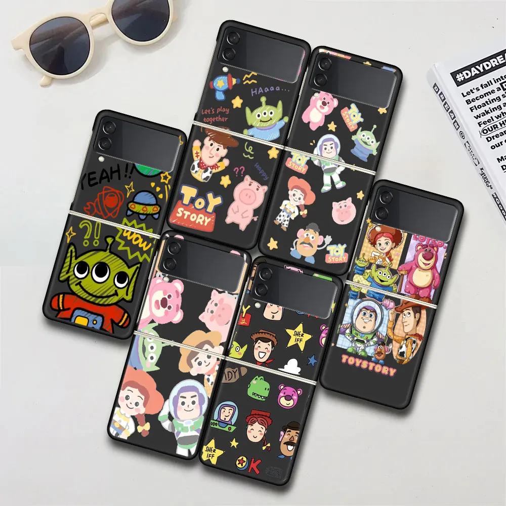 Disney Cartoon Toy Story Phone Case for Samsung Galaxy Z Flip 4 3 5G Hard PC Cover Flip4 Flip3 Black Funda Zflip4 Zflip3 Coque