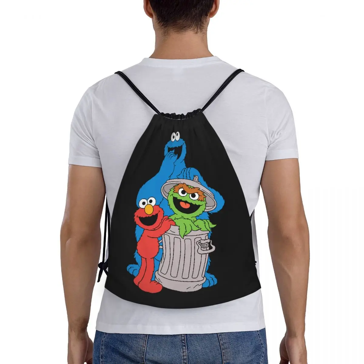 Saco de cordão personalizado para compras Yoga, Elmo Cookie Monster, Sesame Street, mulheres e homens, esportes e mochila de ginástica