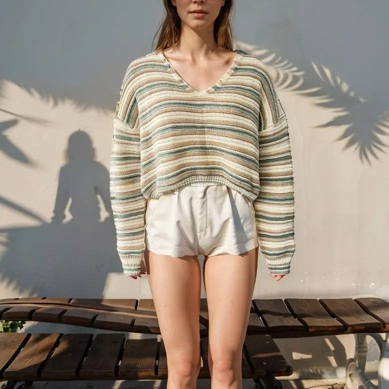 

Long Sve Striped Knitted Sweater Women's ort Sle Knitwear Casual Comfortable Breathable Faionable Autumn Season