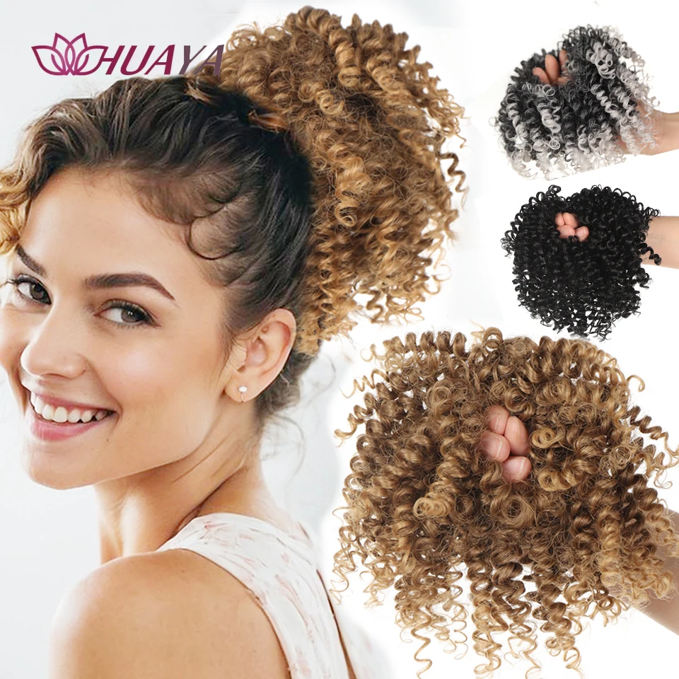 Synthetic Afro Kinky Curly Ponytail Extension for Women Puff Bun Hairpiece Scrunchie Updo Daily Party Hair Accessories