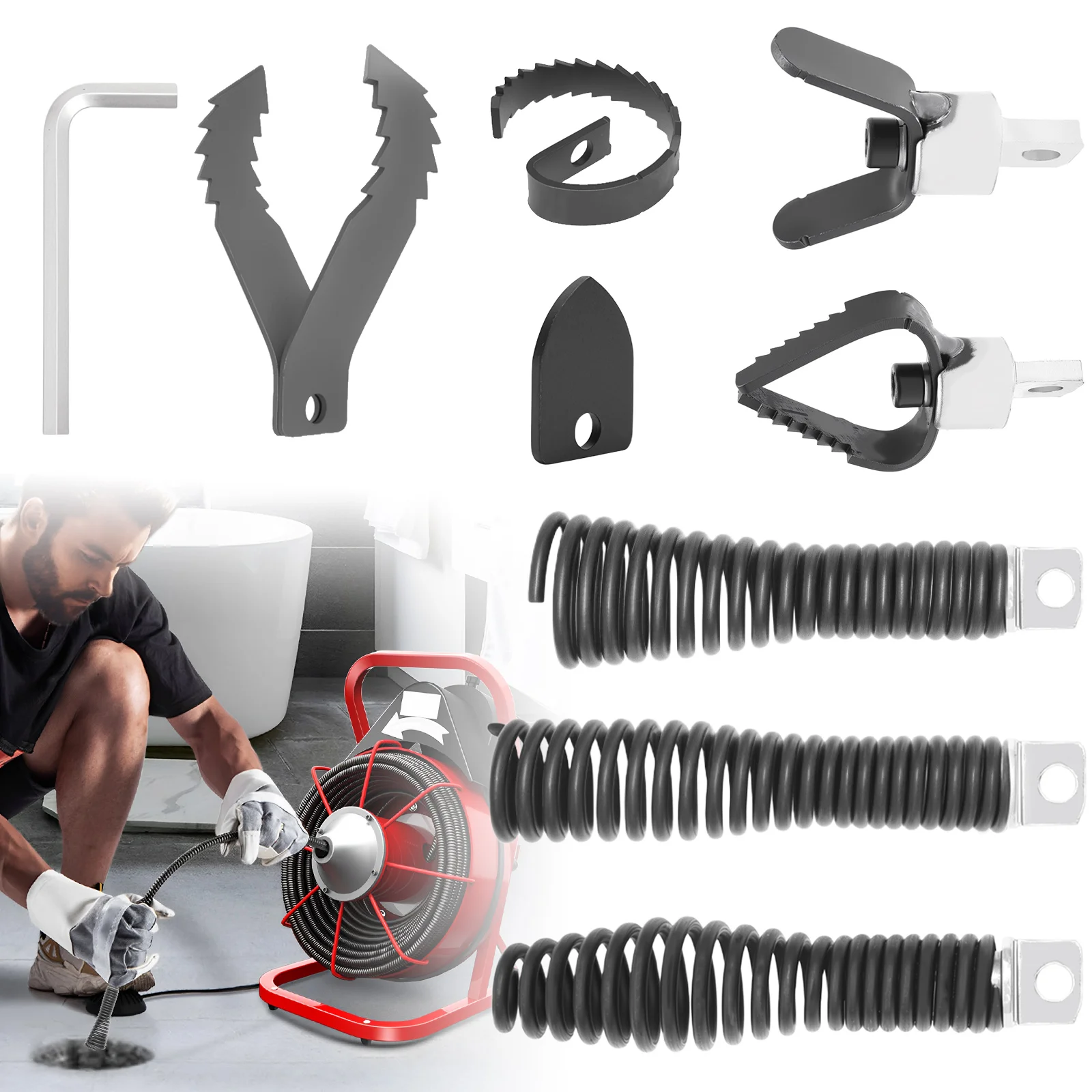 4/8 Pcs Drain Snake Drill Attachment Cutter and Auger Set Drain Cleaner Combination Cutter Head Set with Wrench for Pipe Cleaner