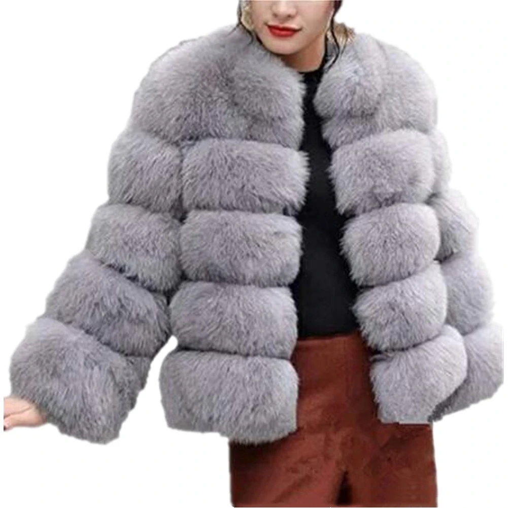 Women Winter Luxury Faux Fox Fur Coat Slim Long Sleeve Collar Faux Fur Jacket Outwear Fake Fur Coats