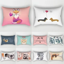 Lovely Cartoon Small Animal Elegant Couple Home Living Room Bedroom Decorative Rectangle Pillow Case Sofa Cushion Cover 30x50 Cm
