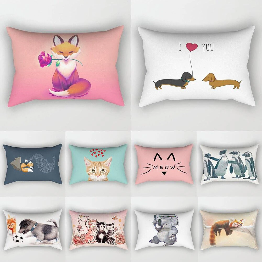 Lovely Cartoon Small Animal Elegant Couple Home Living Room Bedroom Decorative Rectangle Pillow Case Sofa Cushion Cover 30x50 Cm