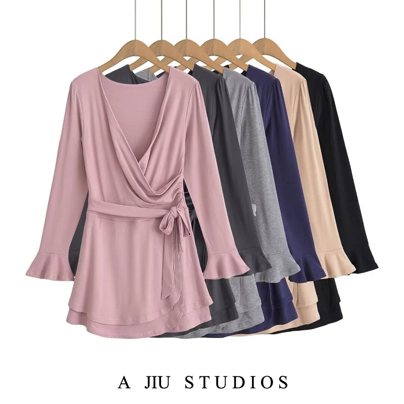 

Сексуальный двухслойный перекрещенный ремень Dr, женский галстук Pure Desire Lazy Flared Sve ort Dr Spwear Sle V-ne Long ...