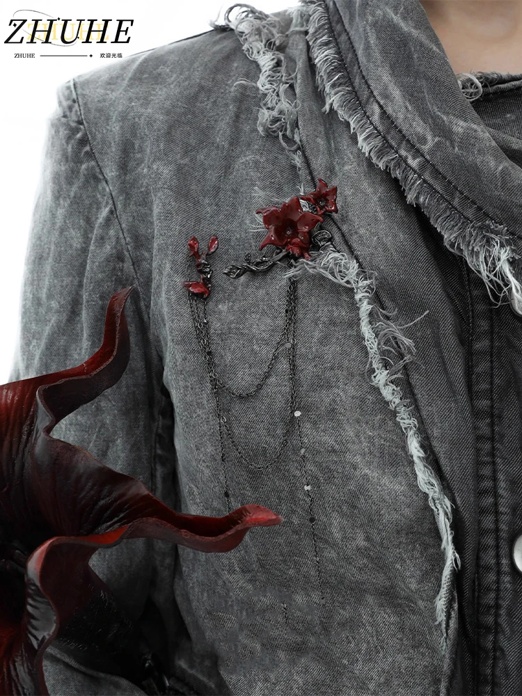 

Gothic Red Floral Brooch Jewelry Accessory, Unisex Design for Women Men, Fashionable Chain Decoration for Clothing & Bag