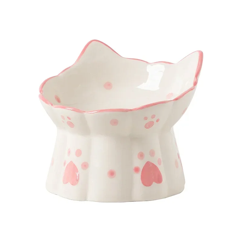 Pet Cat Ceramic Food Bowl Elevated Drinking Eating Feeders Small Puppy Dogs Snack Water Bowls Set Cats Feeding Accessories