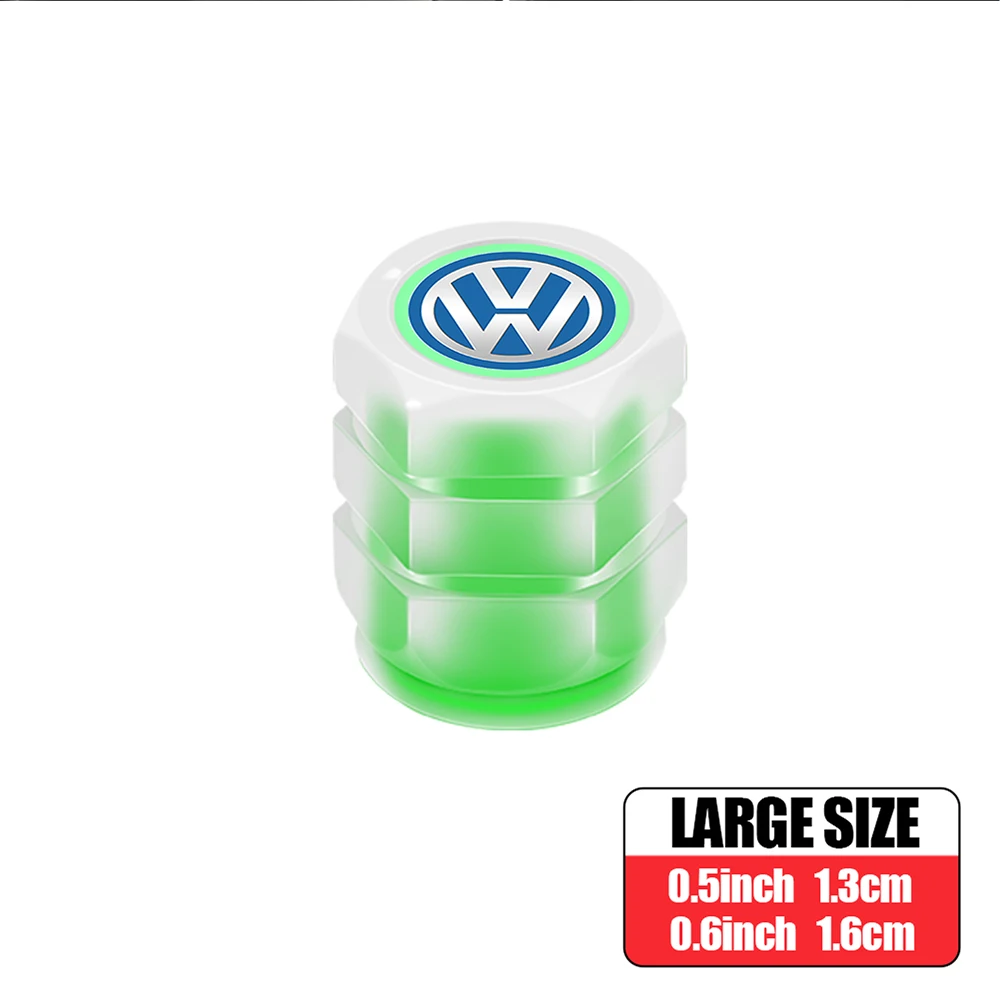 4Pcs Fluorescent Green Car Wheel Tire Valves Caps Luminous Valve Dust Cover For Volkswagen Caddy Scirocco Beetle Touareg Tiguan