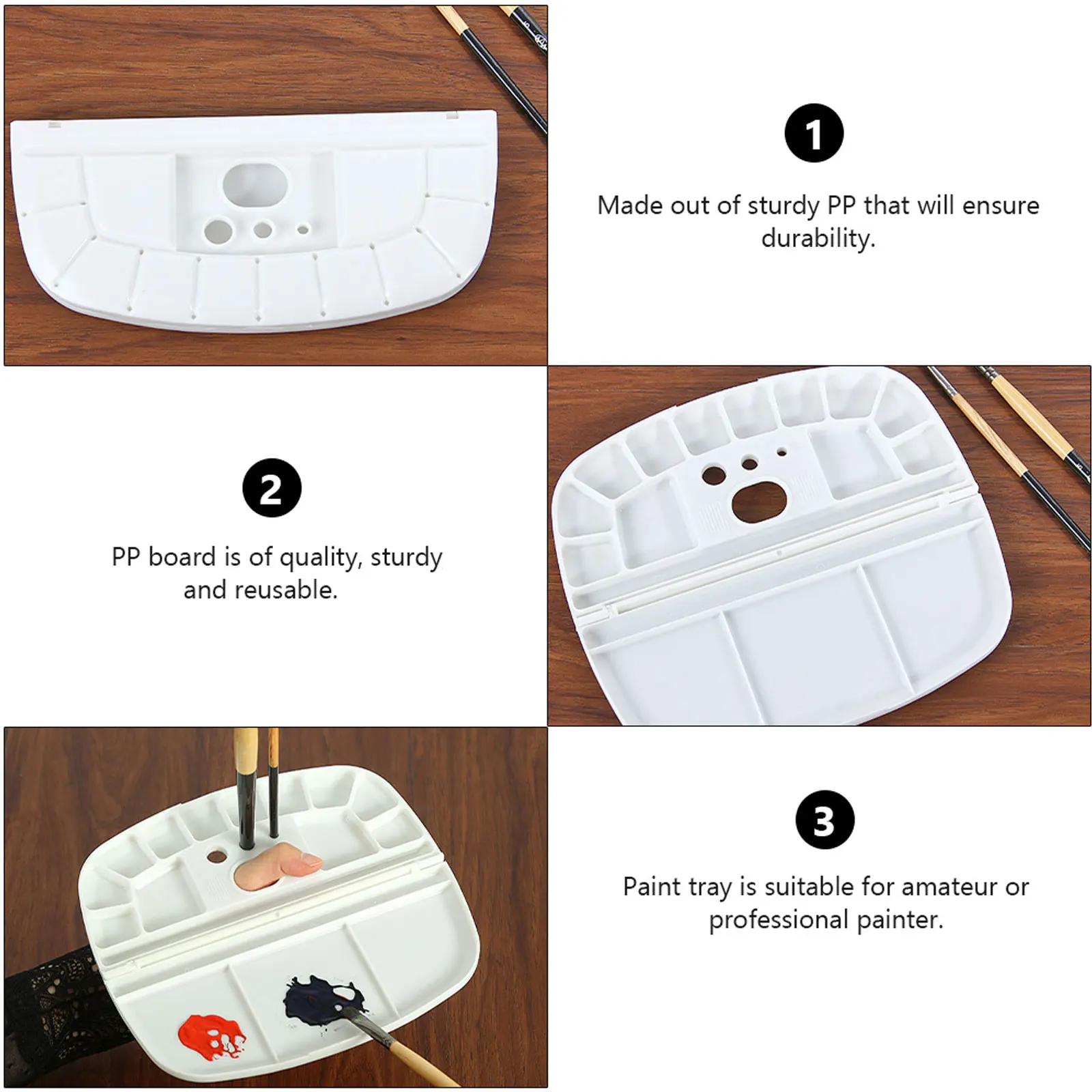 

2Pcs Oval Palette Tray Durable PP Material Reusable Plastic Art Supplies Students Kids Crafts Projects Paint Board Tools Student