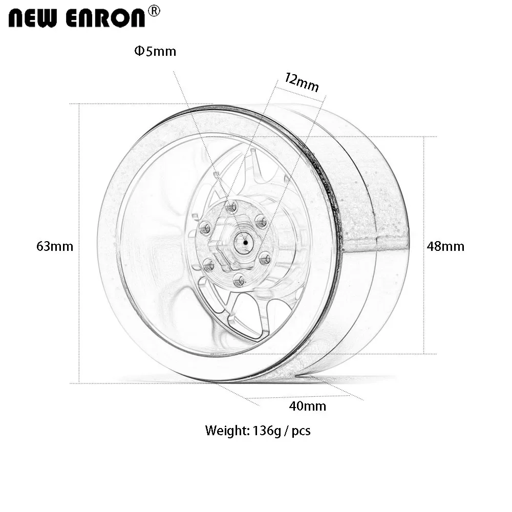 NEW ENRON CNC 2.2 Inch 12 Spoke Beadlock Wheels Hub Rim for 1/10 RC 12mm Hex Crawler Axial SCX10 II 90046 TRX-4 KM2 YETI RR10