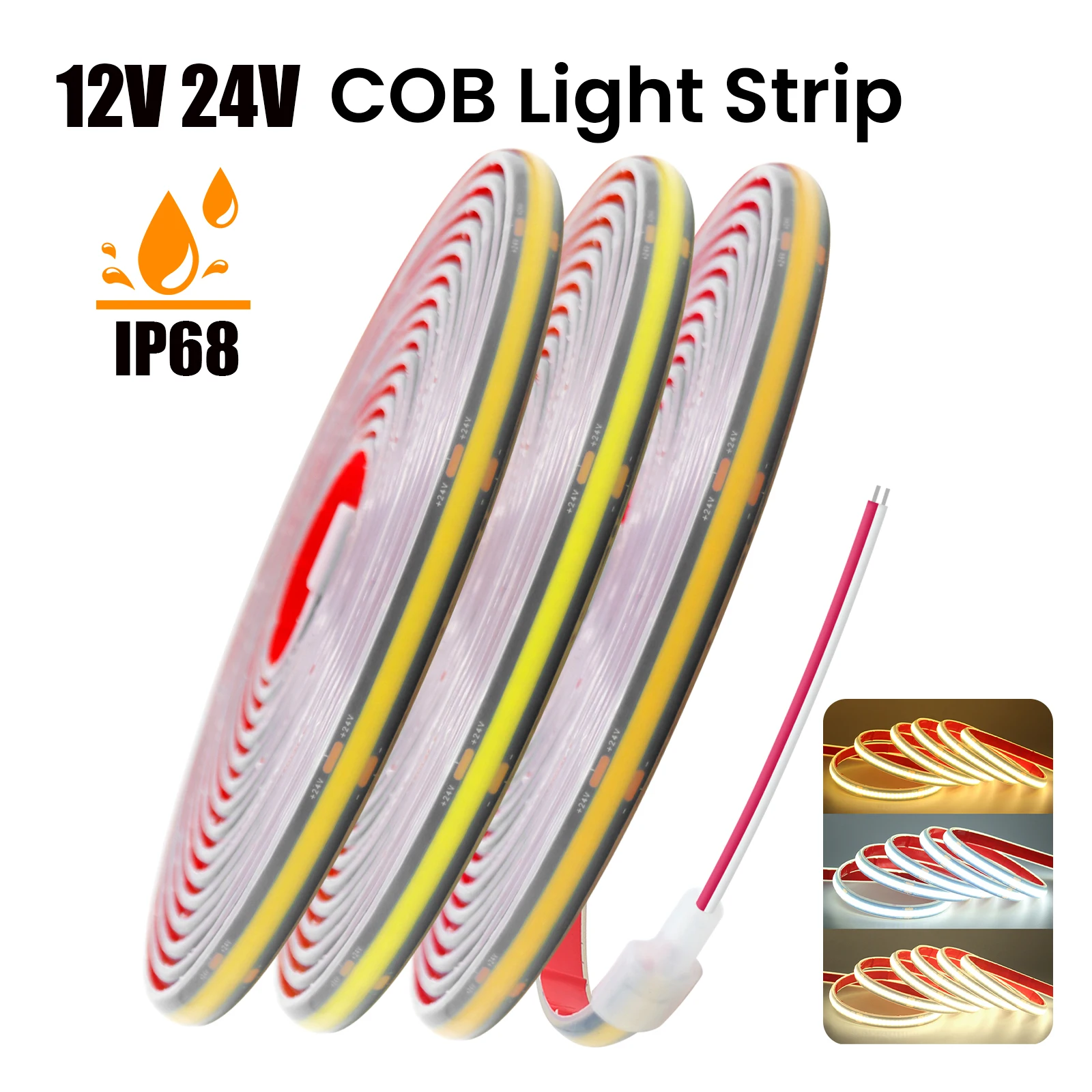 Светодиодная лента для улицы, IP68, водонепроницаемая, 12 В постоянного тока, 24 В, 1 м, 10 м, 20 м, украшение для сада, двора, черная печатная плата, яркие огни COB