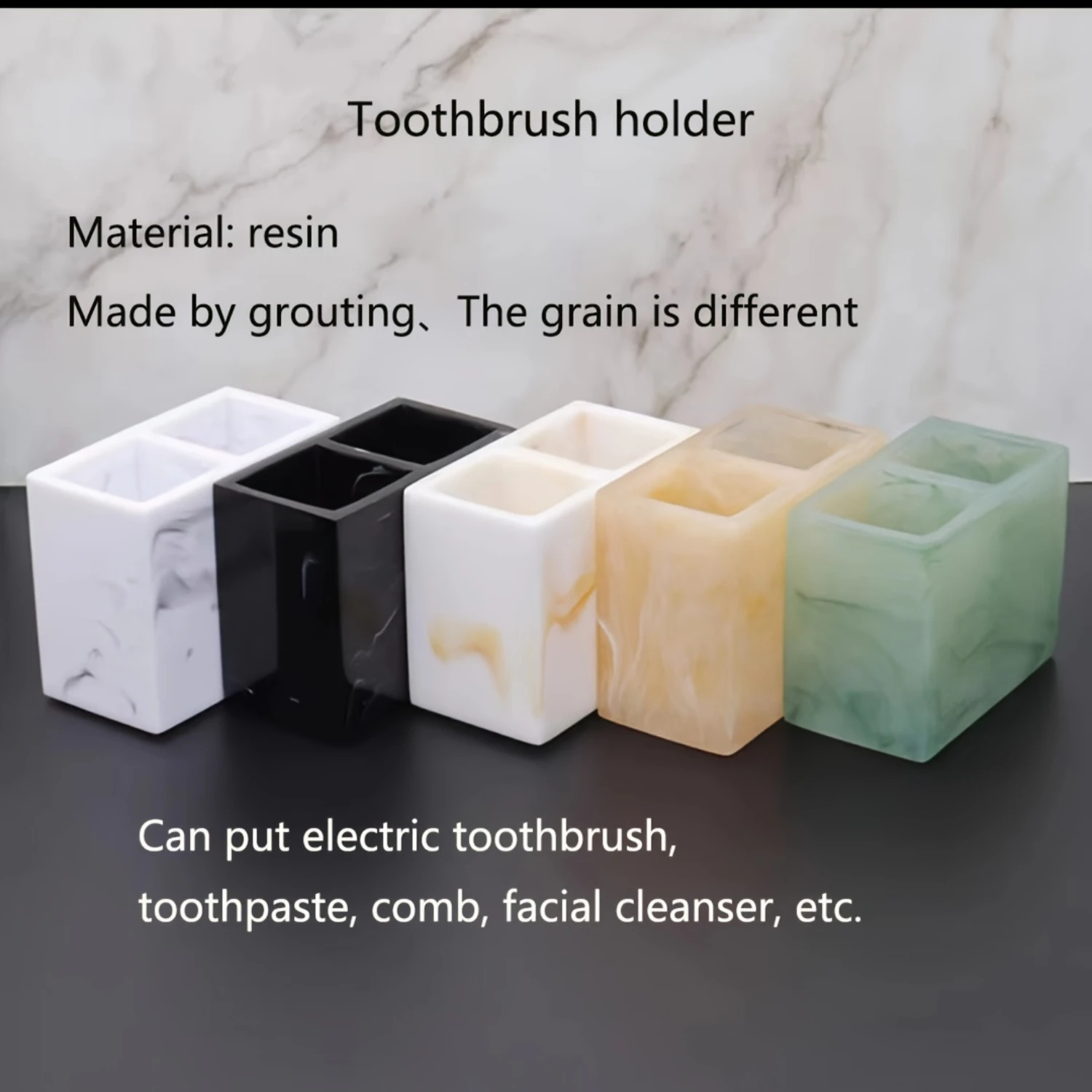 1pc Marble Effect Resin Toothbrush Holder, Luxury Nordic Style  Toothbrush Stand, Multi-Compartment Bathroom Organizer, Elegant 