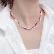 

Colored Crystal Women's Pearl Clavicle Chain