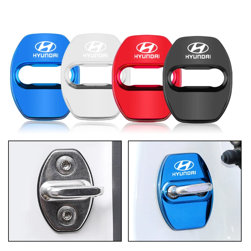 4 قطعة قفل باب السيارة غطاء الفولاذ المقاوم للصدأ حماية اكسسوارات لشركة هيونداي جينيسيس N-LINE I10 I20 I30 I40 IX20 IX35 كونا جيتز