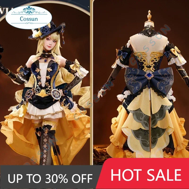 

COSSUN Game Genshin Impact Navia Cosplay Costume Fontaine Halloween Outfits Women Anime Clothing Gorgeous Dress Hat Wig