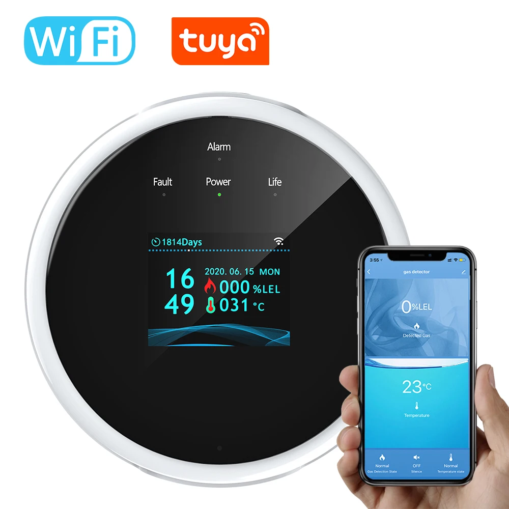 Tuya WiFi Smart Gas Leak Detector Combustible Gas Monitor High Temperature Alarm APP Notification Home Security Protection