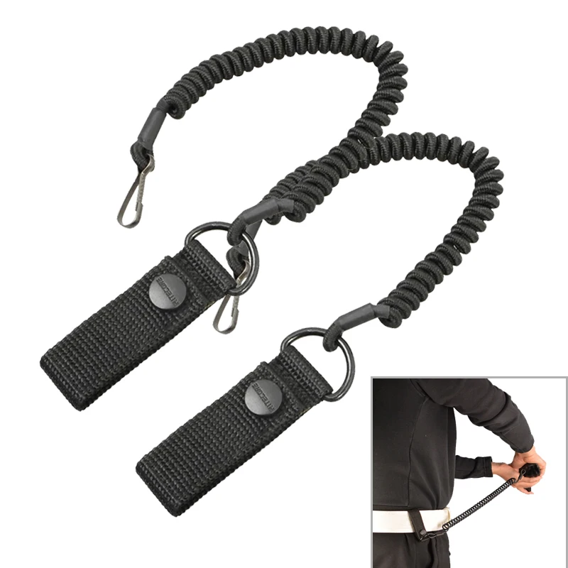 Tactical Anti-lost Elastic Lanyard Rope Military Spring Safety Strap Gun Rope Key Ring Chain Flashlight Hunting Accessories