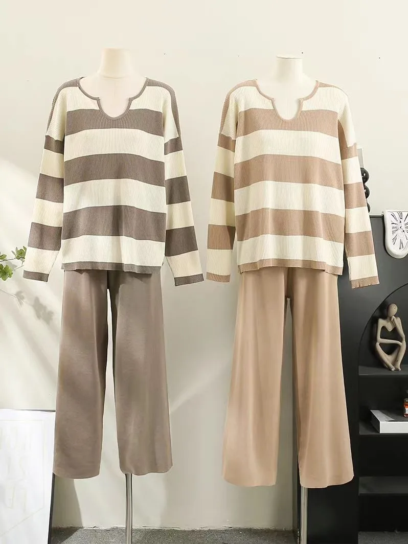 الجديد في مجموعات النساء الاتجاه 2025 سترة أنيقة وأنيقة مطابقة مجموعات الكورية عادية شريط كم طويل فستان أطفال مع سروال داخلي تريكو