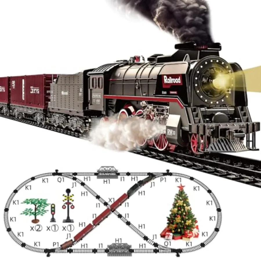 

Electric Train Set for : Realistic Light Sound Smoke Effects Christmas Gift for Toddlers Steam Locomotive with Luxury Track 3 C