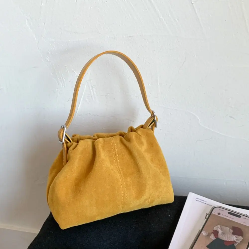 

Сумка на плечо Замшевая плиссированная сумка-облако Большая вместительная сумка ярких цветов Сумки-хобо с напуском Сумка в корейском стиле Однотонная большая сумка