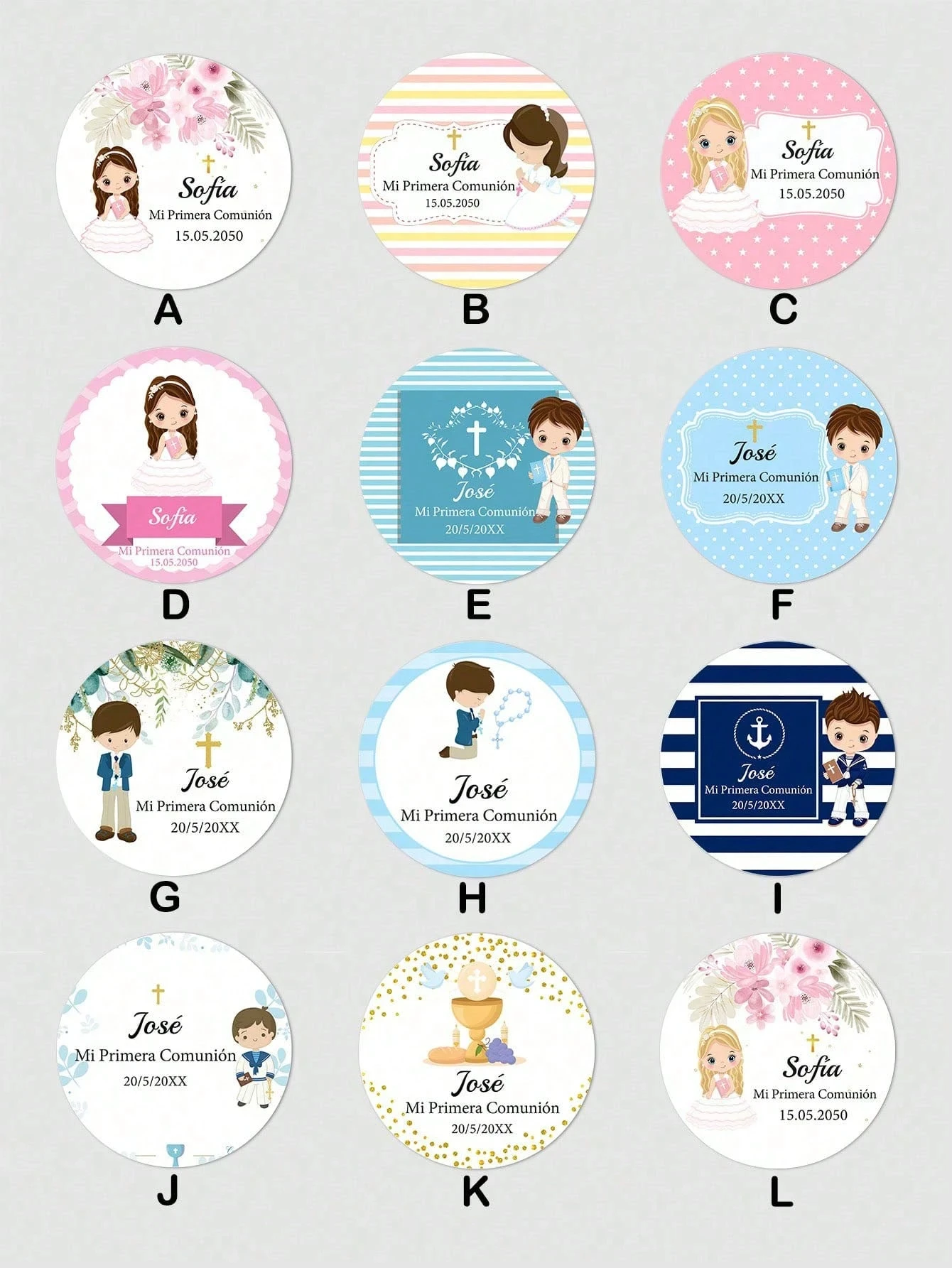 Custom First Holy Communion Stickers Personalized Name Date Round Waterproof Oilproof For Invitation Seals Gifts view 4