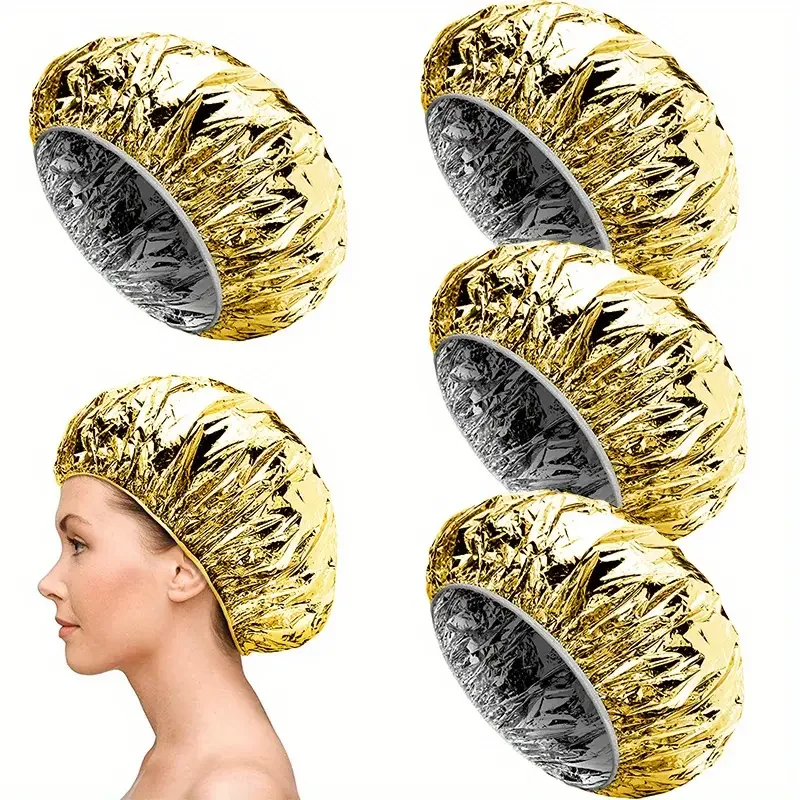 4 Stück/Set Wiederverwendbare Aluminiumfolie-Haardampfhaube, elastische Thermo-Haarbehandlungshaube, Tiefenpflege-Wärmehaube für Zuhause und Salon – Detail 2