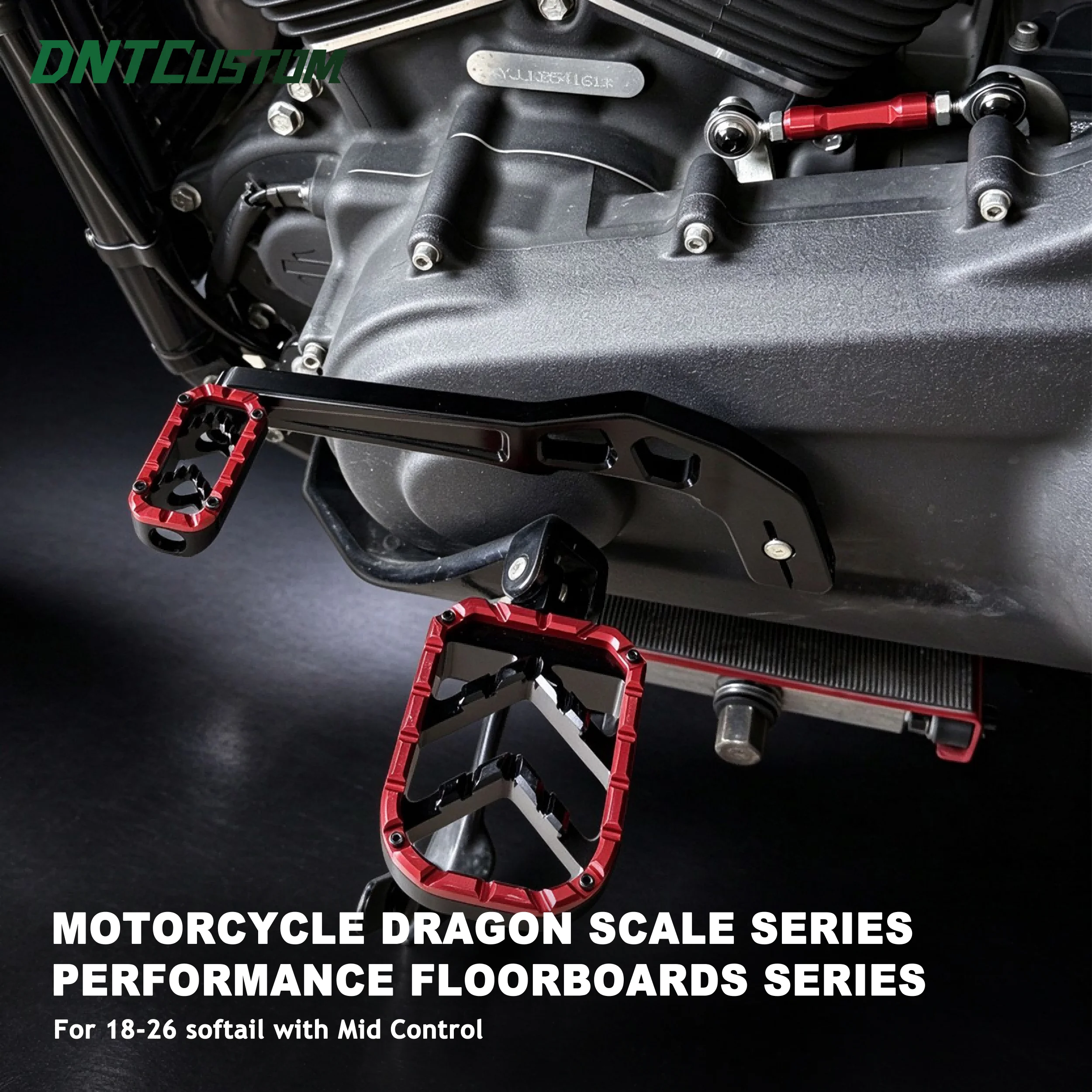 DNTCUSTOM Motorcycle Dragon Scale Series Performance Footrest Floorboards Assembly for Harley 2018-2026 softail with Mid Control