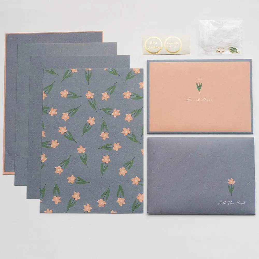 

Gift Card Flowers Floral Envelopes with Stickers DIY Postcard Letter Pads Writable Greeting Letter Writing Paper Stationery