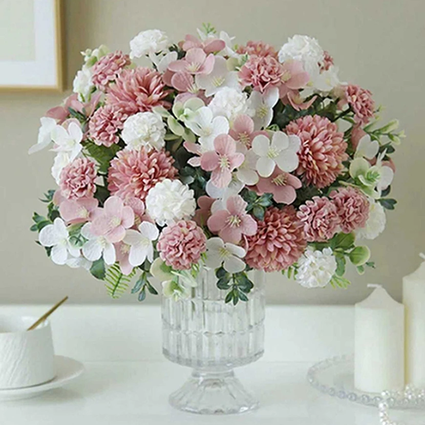 

1Pc Silk Artificial Flowers Hydrangea Chrysanthemum Pretty Wedding Bride Bouquet Home Room Decor Festive Outdoor Garden Ornament