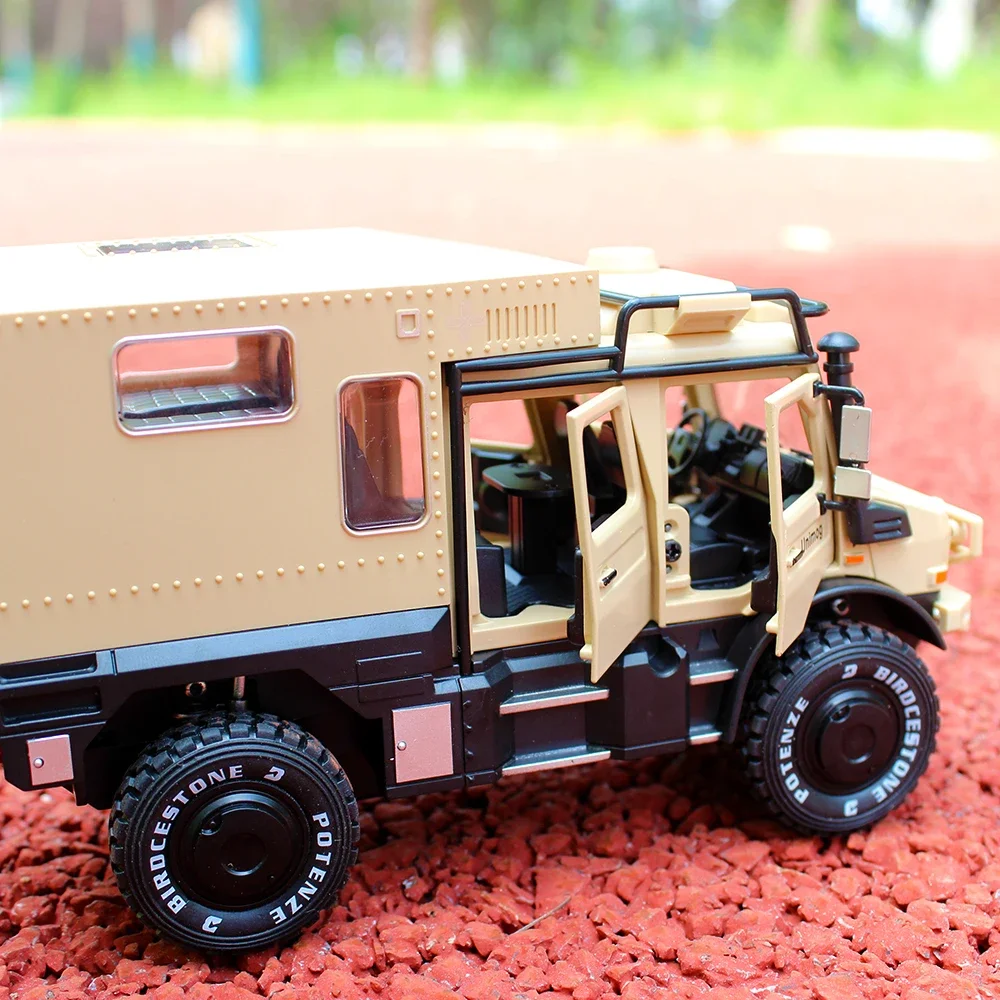 1:28 UNIMOG U4000 Motorhome Alloy Touring Car Model Diecast High Simulation Metal Off-road Vehicles Car Model Childrens Toy Gift