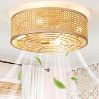 Rattan Boho Ceiling Fan with Light Flush Mount Gold Caged Ceiling Fans with Light and Remote Control for Bedroom Kitchen Living