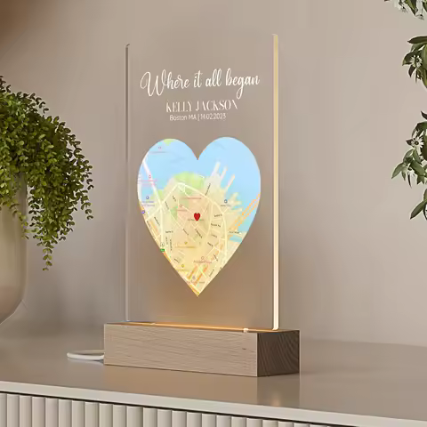Valentine Personalised Where We Met Map Acrylic Plaque Custom First Date Where It All Began Romantic I Love You Gift for Couples