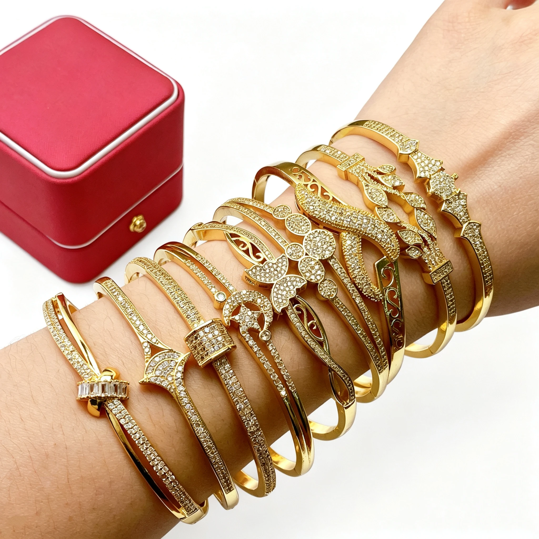 1pcs Copper Gold-Plated Women's Bracelet Inlaid with Sparkling Zirconia Stackable Fashion Jewelry Gift Fade Resistant