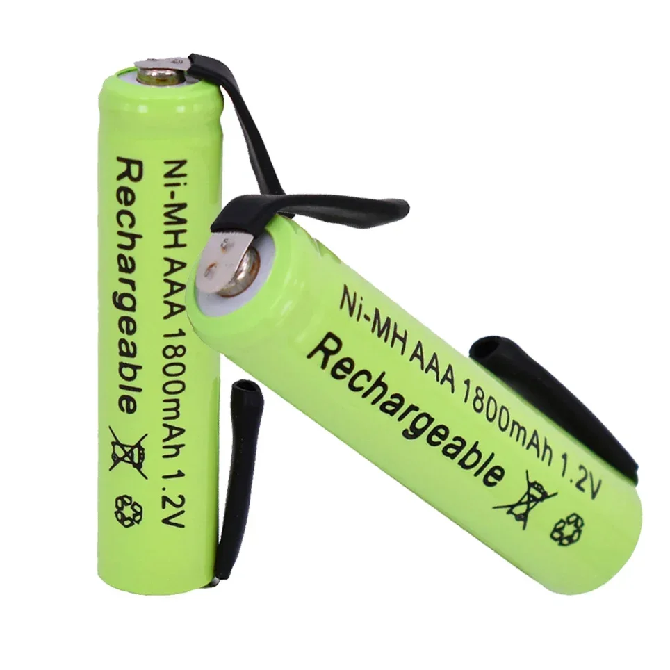 New 1.2V AAA Ni-MH Rechargeable Battery Cell, 1800mah, with Solder Tabs for Philips Braun Electric Shaver, Razor,Toothbrush