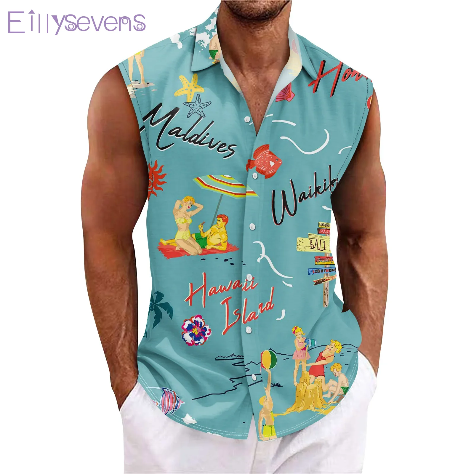 Men's Summer Surfing Beach Tank Top Casual Sleeveless shirt Loose Tank Top Hawaii vest Undershirt Mens Gym Tank top Men's Wear