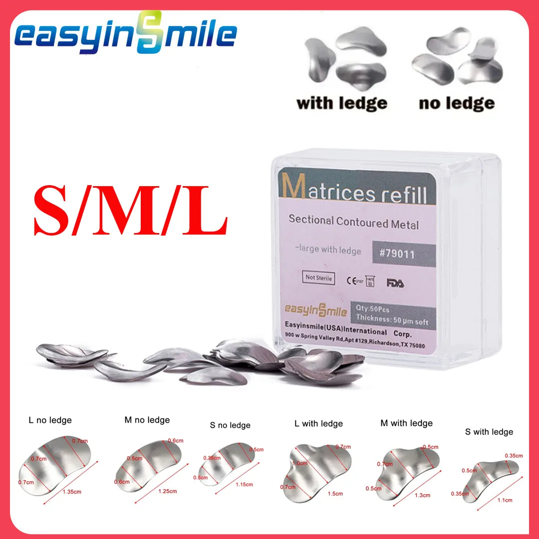 

50Pcs/set Dental Matrix Bands Sectional Contoured Metal Matrices Dentistry Oral Care Matrix Strips Teeth Replacement Tool S/M/L