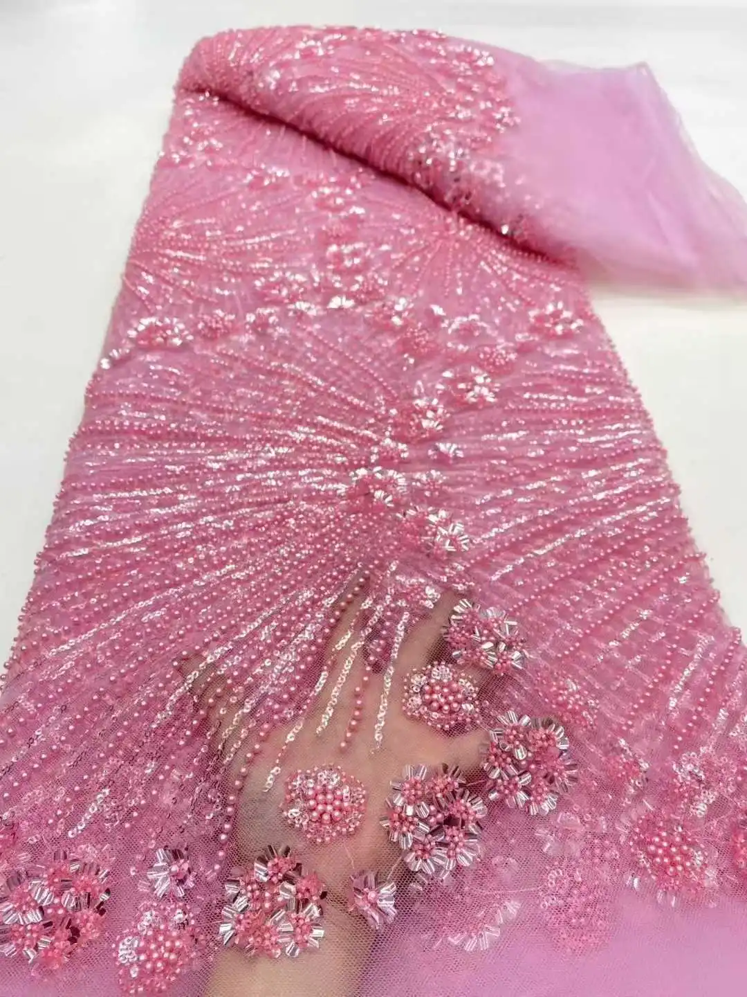 Африканская сетчатая кружевная ткань с бисером, высококачественная вышивка с блестками, французский тюль для нигерийских свадебных платьев