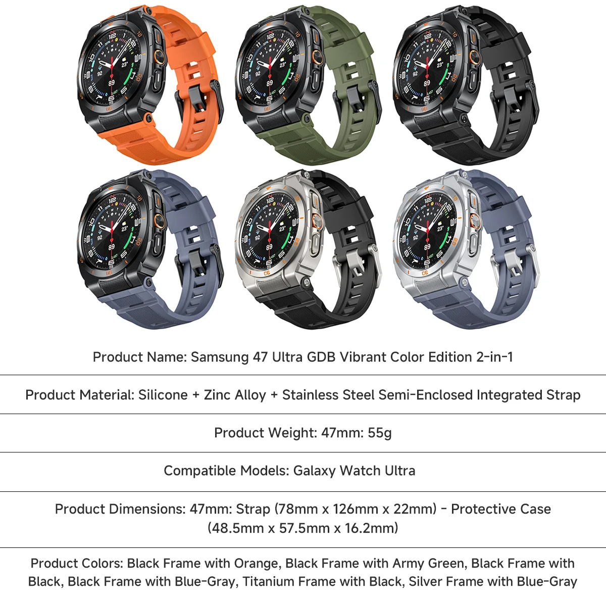 Luxuriöses Metallgehäuse+Armband für Samsung Galaxy Watch Ultra 2025 47mm Silikon Sport-Armband Correa Mod-Kit für Galaxy Watch 7Ultra2 – Detail 1