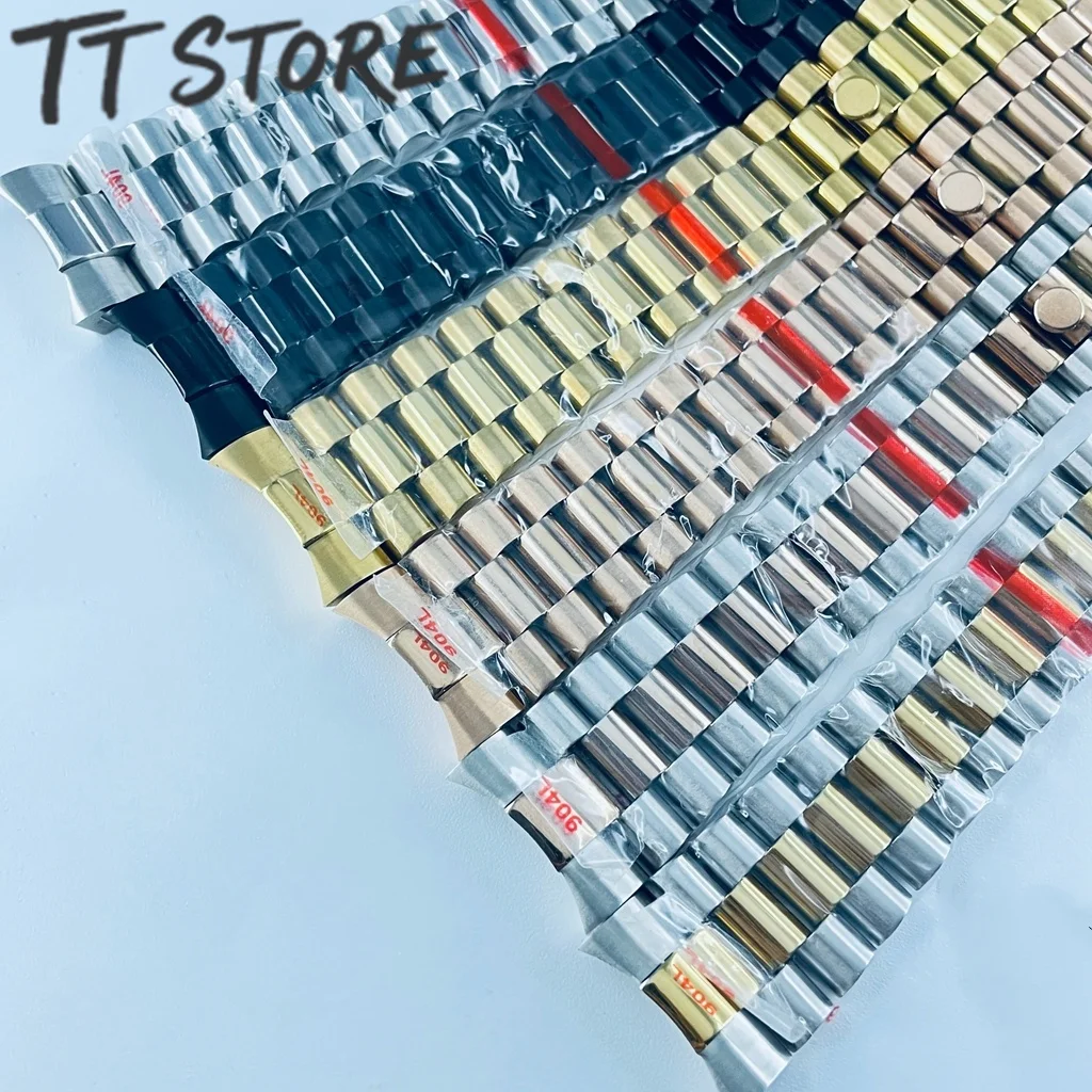 20 مللي متر منحني نهاية الرئيس حزام (استيك) ساعة ل Seiko NH35 Datejust 904L الفولاذ المقاوم للصدأ حزام ساعة اليد لسوار الرئيس الذهب الفضة