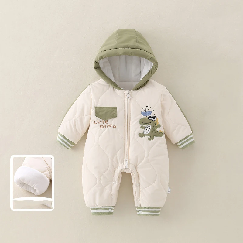 

UNITIM детские комбинезоны для маленьких девочек с капюшоном и вышивкой динозавра, утепленные комбинезоны для новорожденных мальчиков, новые зимние боди для маленьких девочек
