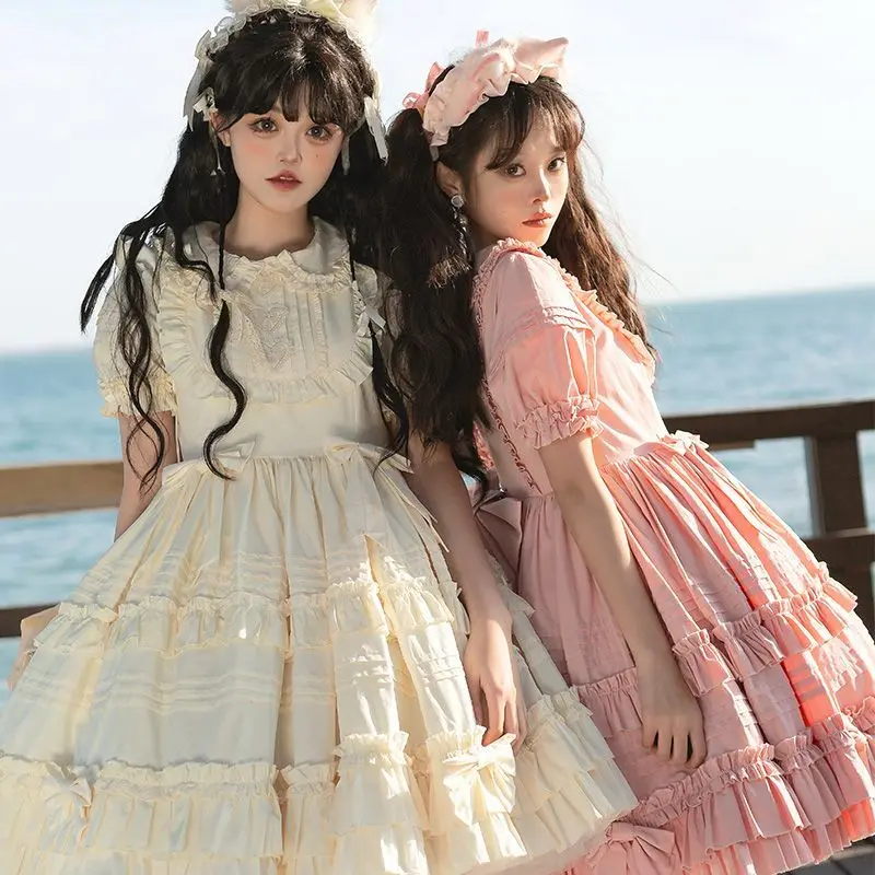 Coalfell Little Ice-cream Spot Solid Color Lolita Dress Female Summer Dress OP Lolita Fluffy Dress Women Back Big Dragtail