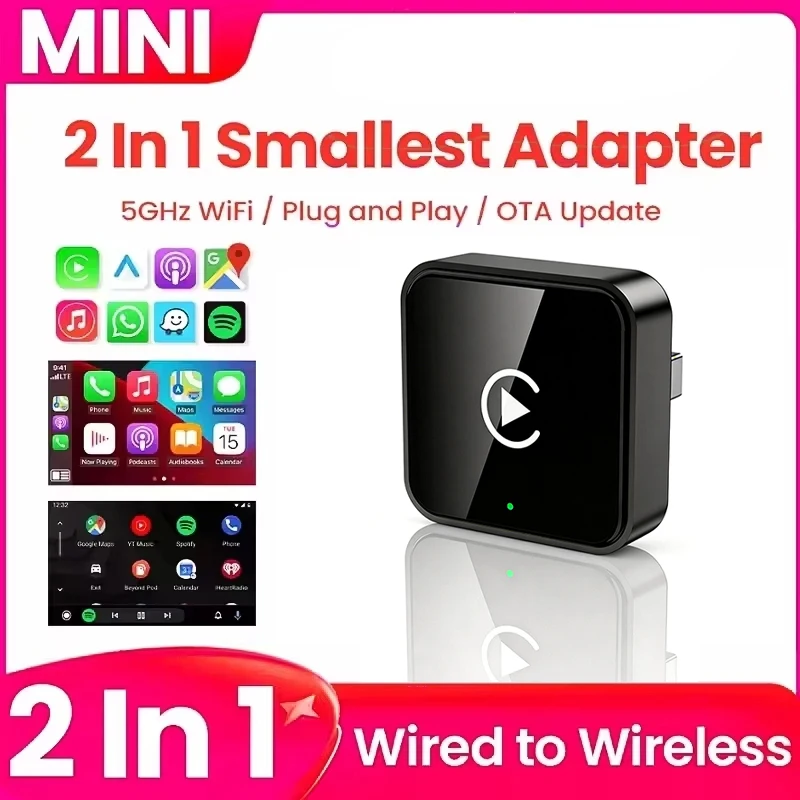 New Super Mini Carplay AI Box Wired to Wireless CarPlay/Android Auto 2in1 Box 5GHz WiFi5 for 99% Original Wired CarPlay/Auto Car