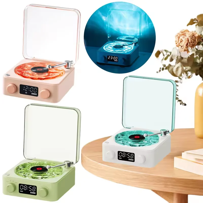 Waves Vinyl Player Bluetooth Speaker with White Noise Retro Turntable Speaker Sleep Aid Vitrola Shaped Speaker with RGB Light