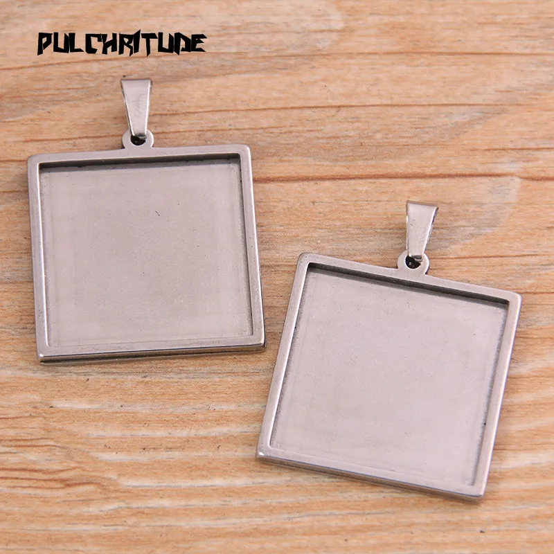 2pcs/lot Silver color color 5 Styles Stainless Steel Square Cabochon Base Setting Diy Blank Pendant Tray For Necklace Making