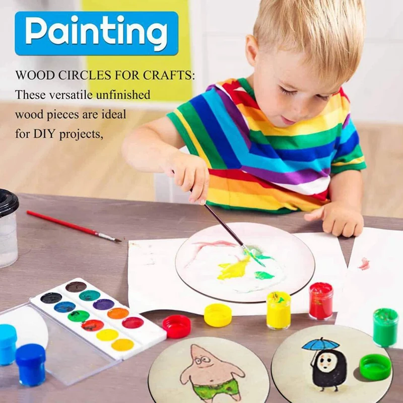 15PCS Wood Round Painted Wood Chip Kids Christmas Painting Toys Painted Wood Chip Household Decoration Board For DIY Craft